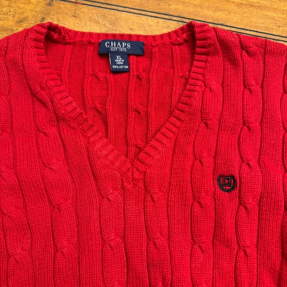 Chaps Kids Red Cable Knit V‎ Neck Sweater Cotton XL - Picture 2 of 4
